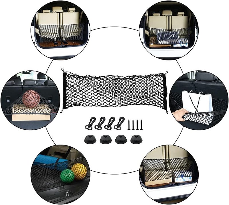 Geweeco Car Rear Cargo Net, Universal Adjustable Elastic Trunk Cargo Storage Organizer Net Compatible for SUV, Jeep, Truck, Storage Nylon Mesh Double-Layer with Hooks (35.4 x 15.7 Inch) - Image 3